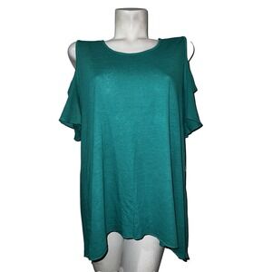 Chico's Womens Green Cold Shoulder Flutter Sleeve Top Sz XL Petite (3) Pullover